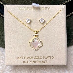 Brand New Parker & Grey 14K Gold Plated Mother of Pearl Necklace & Earring Set